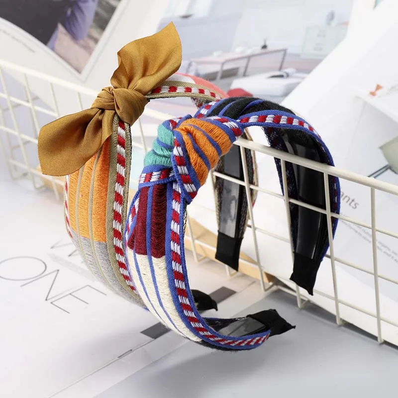 

Patchwork Bow Cross Knotted Ethnic Headbands For Women Girls Hairbands Bezel Hair Accessories Colorful Hair Band Hoops