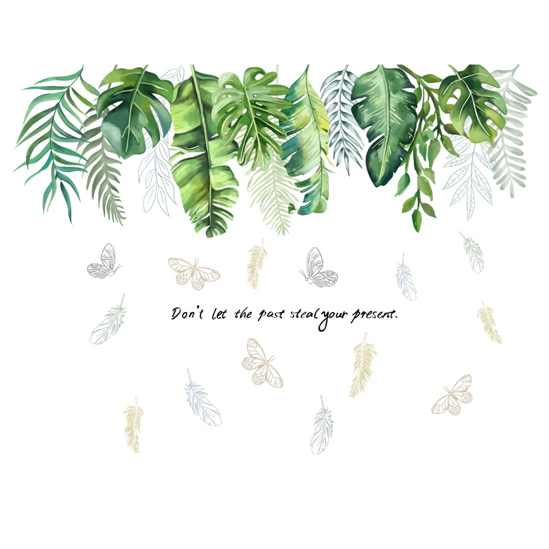

[shijuekongjian] Cartoon Animal Wall Stickers DIY Green Leaves Wall Decals for Kids Bedroom Baby Room Nursery House Decoration
