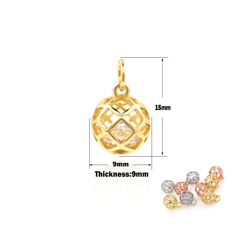 

Micropavé Hollow Ball Pendant,Gold Ball Necklace,Metal Brass Gold-Plated Ball Beads,DIY Jewelry Making Accessories, 15x9x9mm