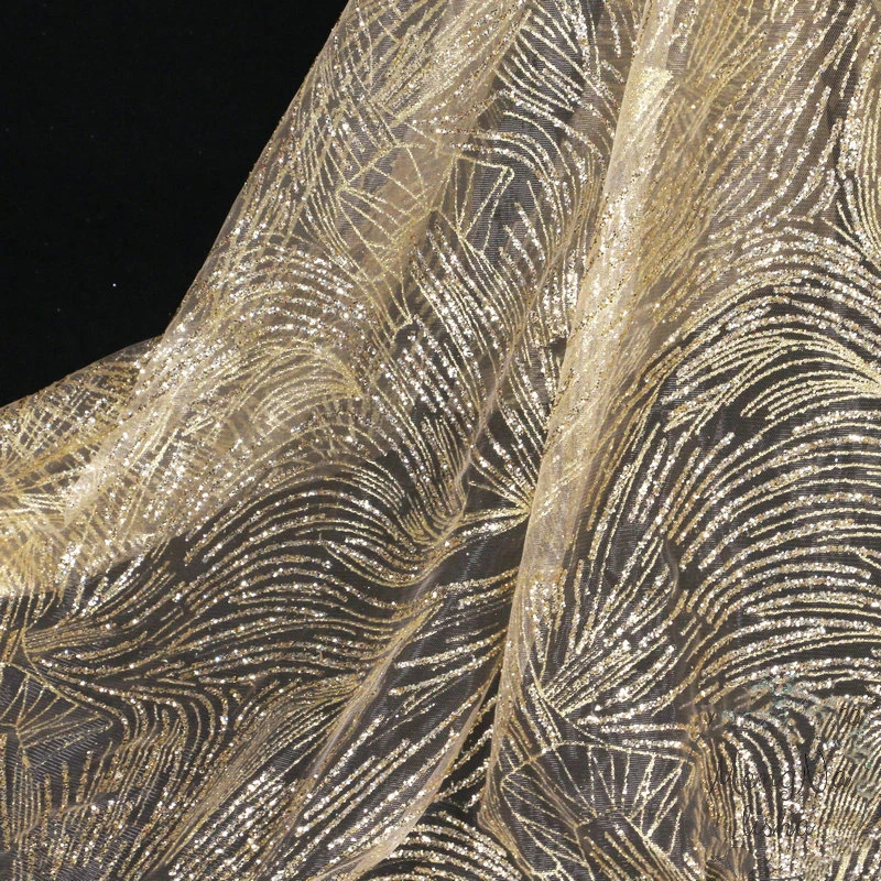 

Formal Evening Gown Party Dress Lace Fabric Wavy Yarn Wedding Dress Tulle Fabric For Sewing Woman Yarn Bronzing Sequined Mesh