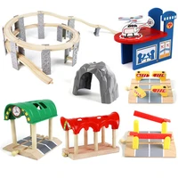 wooden train track parts railway accessories station platform tunnel cross fit for brand wooden track toys for kids