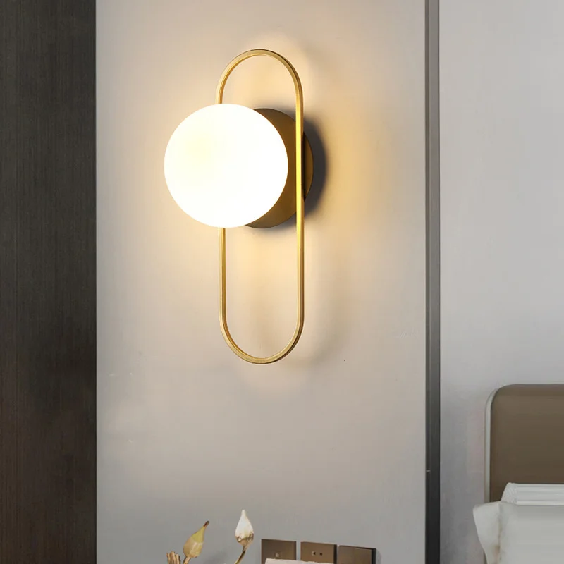 

Nordic Golden Wall Lamp Glass Ball Home Decor Foyer Bedroom Bedside Light Corridor Aisle Wall Bracket Sconce Led 7W G9 Bulb