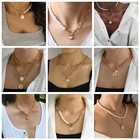 DAXI цепь женская на шею жемчужное ожерелье на шею цепь женская подвеска на шею цепочка на шею женская бижутерия для женщин цепи на шею женские подвески на шею цепочки колье женское