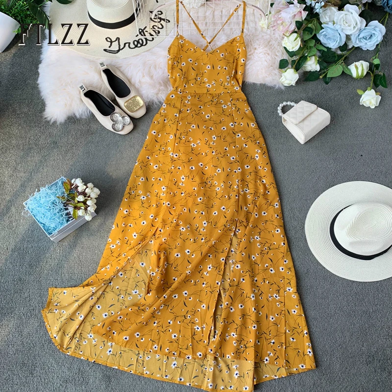 Женское шифоновое платье миди на бретельках с V образным вырезом и цветочным