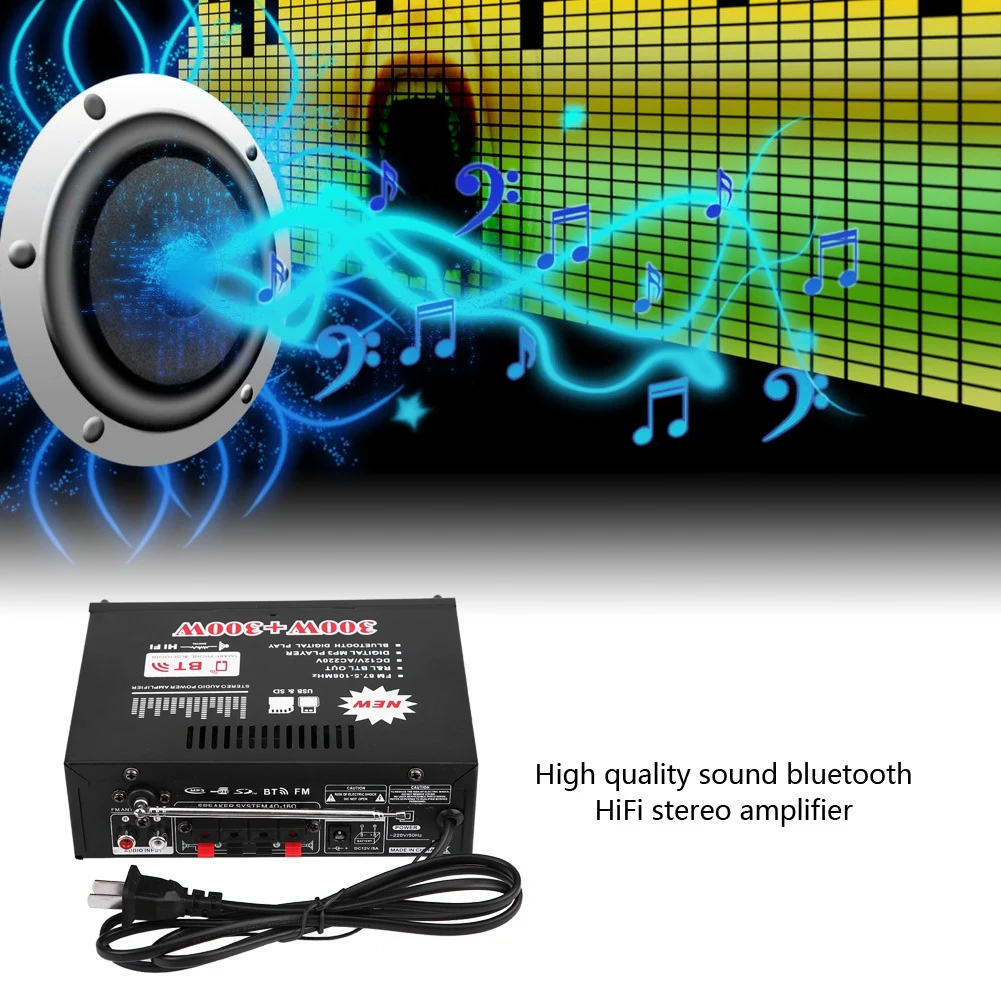 12 В 220 600 Вт ЖК дисплей цифровой HIFI аудио усилитель мощности bluetooth FM радио