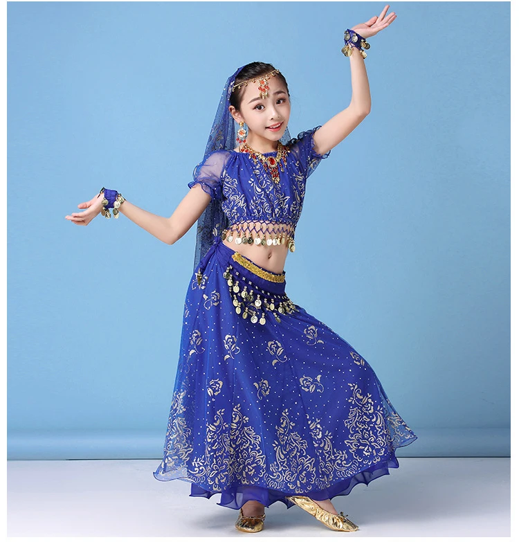New Style Kids Belly Dancing Indian Dance Costume Set Sari Bollywood Children Outfit Chiffon Performance Clothes | Тематическая