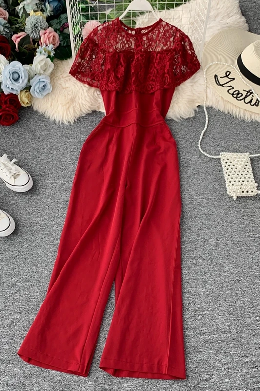 Женский кружевной комбинезон Ажурный с цветочной вышивкой и оборками высокой