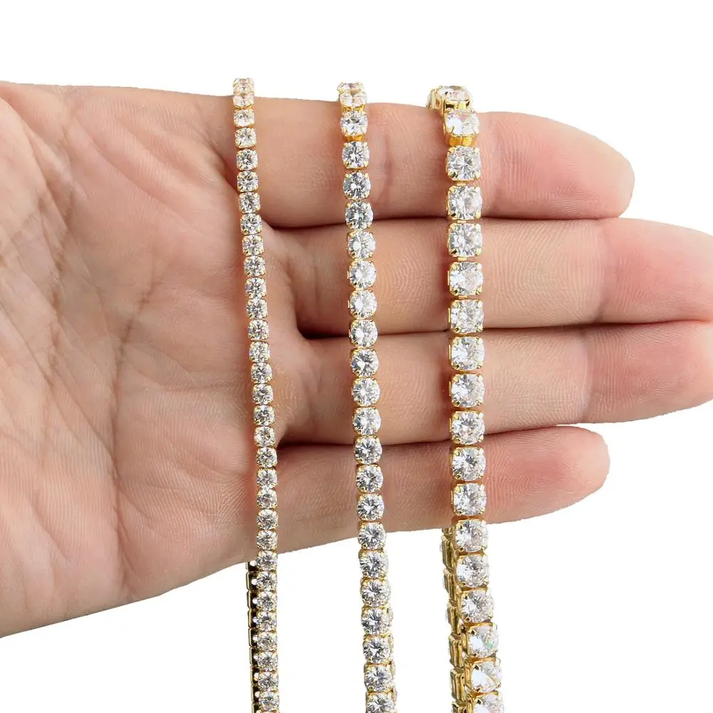 

Custom hip hop copper micro pave zircon single row zircon 3/4 mm necklace bracelet men's tennis chain jewelry gift