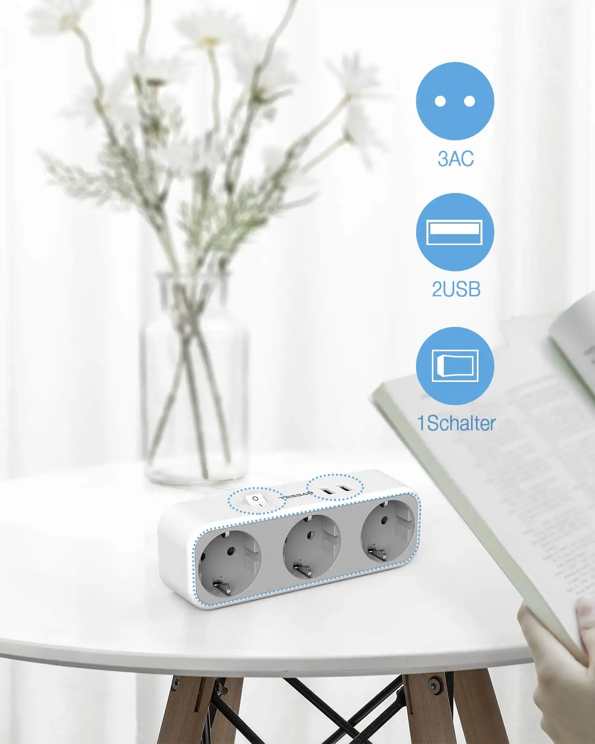 USB-адаптер TESSAN с розетками 2/3 и 2 USB-портами для зарядки | Электроника