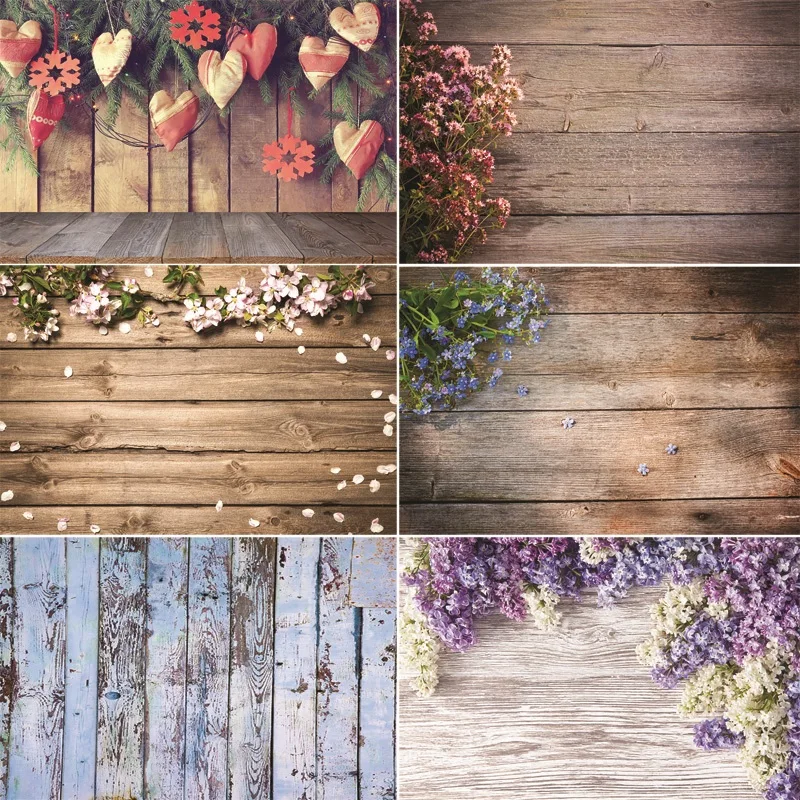 

SHUOZHIKE Art Fabric Photography Backdrops Prop Flowers and planks Photography Background 200509G-01