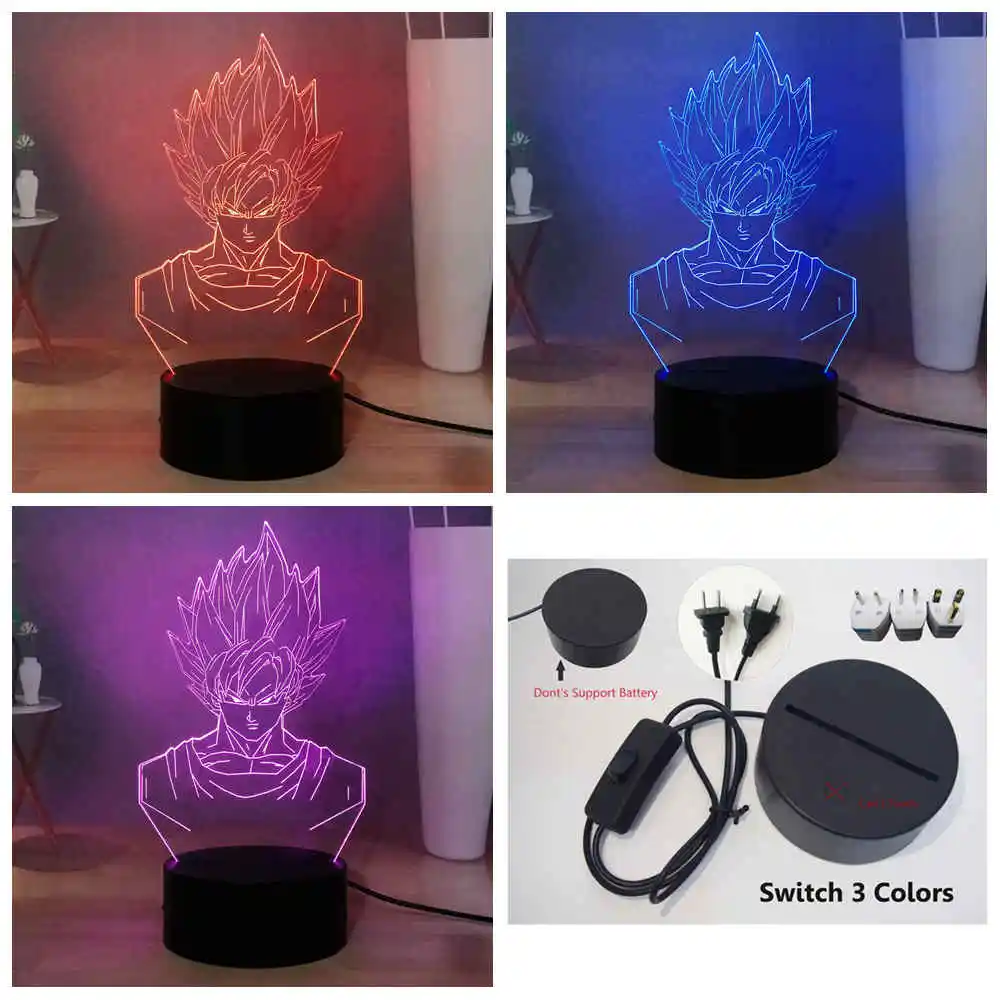Новинка, светодиодный ночник с драконом, для детей, Сон Гоку, RGB, 7 цветов, настольная лампа, креативная прикроватная лампа, подарок на день рождения - Испускаемый цвет: Switch 3 colors