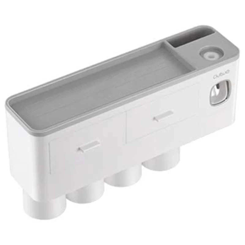 

Toothbrush Holder Wall Mounted With Automatic Toothpaste Dispenser Squeezer Kit,4 Cups And Cosmetic Organizer Drawer