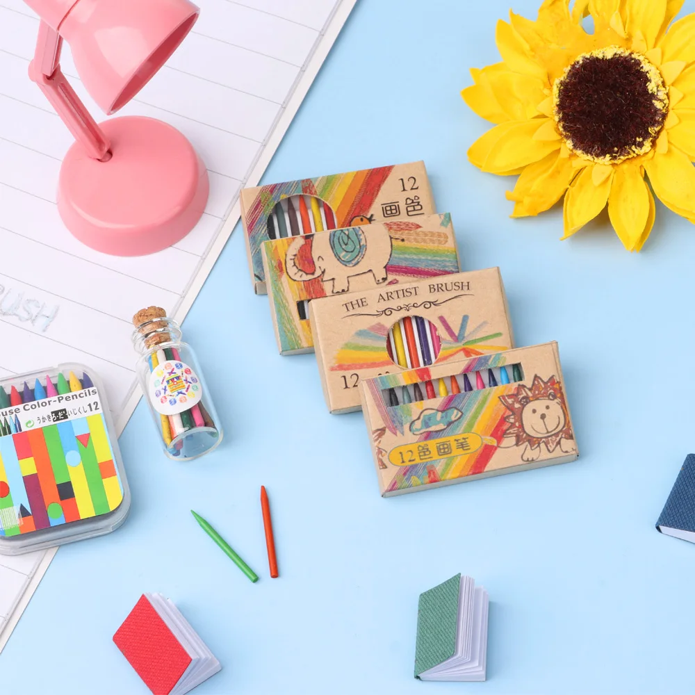 1Set Miniature Crayon Color Pencil Scene Model Doll Colorful Mini Dollhouse Decoration Kids Toys Dolls Accessories - купить по