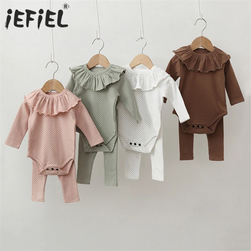 

3Pcs Baby Girls Clothes Sets Long Sleeve Bodysuits Tops+Leggings + Bibs Polka Dot Spring Autumn Newborn Baby Girl Pajamas Outfit