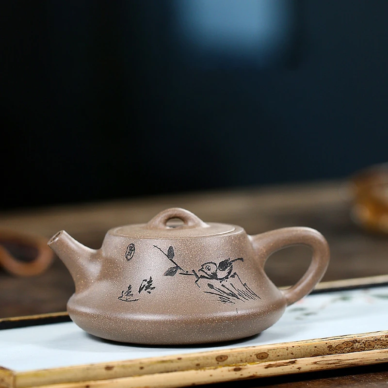 Yixing Purple Clay Teapot All Handmade Raw Ore Blue Ash Section Mud Qingyi Napiao Pot Kung Fu Tea Set Teapot 220ml