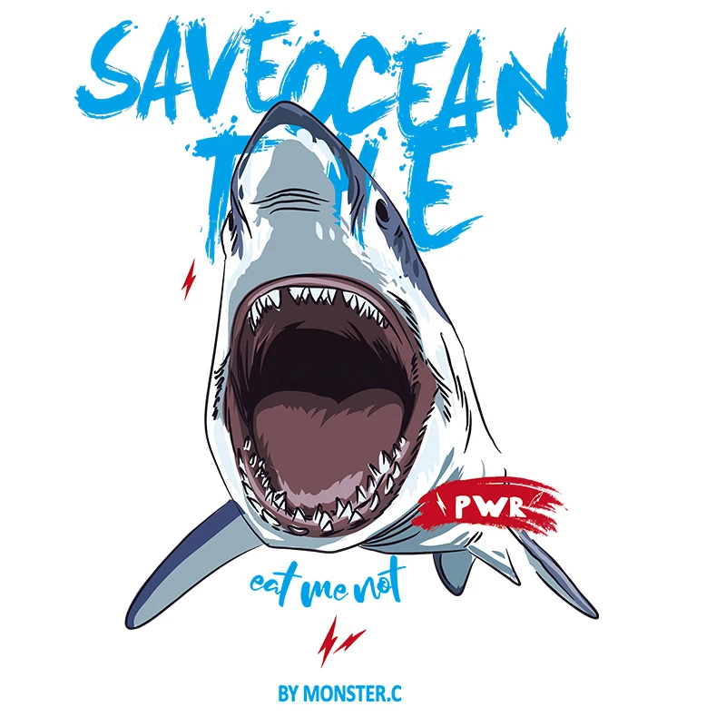 

Fashion Animal Shark Heat transfer Print Stripes For Men's T-shirt Iron On Patches DIY Decorative Solid Color Cotton Sweater