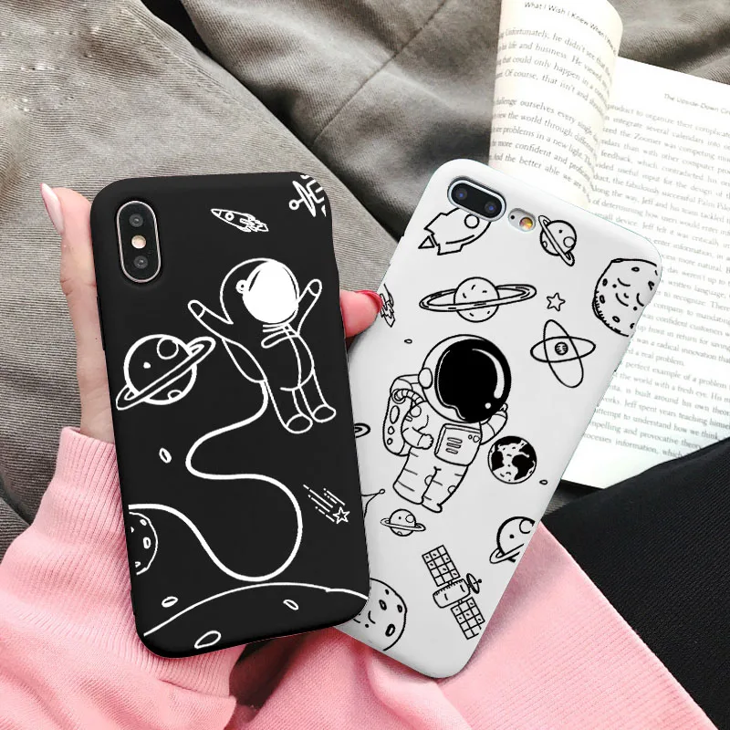 

Cute Cartoon Astronaut Planet Star Phone case Funny Shockproof Matte Cover For iPhone 6s 7 8 plus SE 2 X XS max XR 12 11 Pro MAX