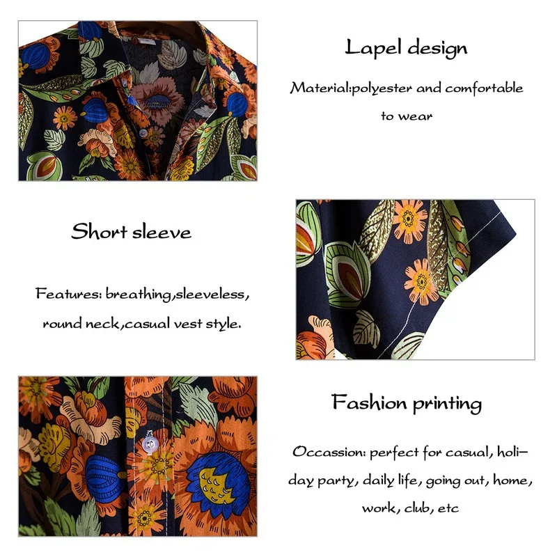

New Arrival Men's Shirts Men Hawaiian Camicias Casual One Button Wild Shirts Printed Short-sleeve Blouses Tops 2021