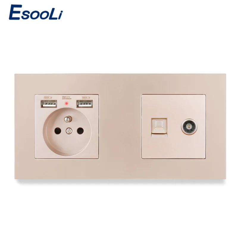 Пластиковая панель Esooli французская стандартная электрическая розетка с 2 USB +