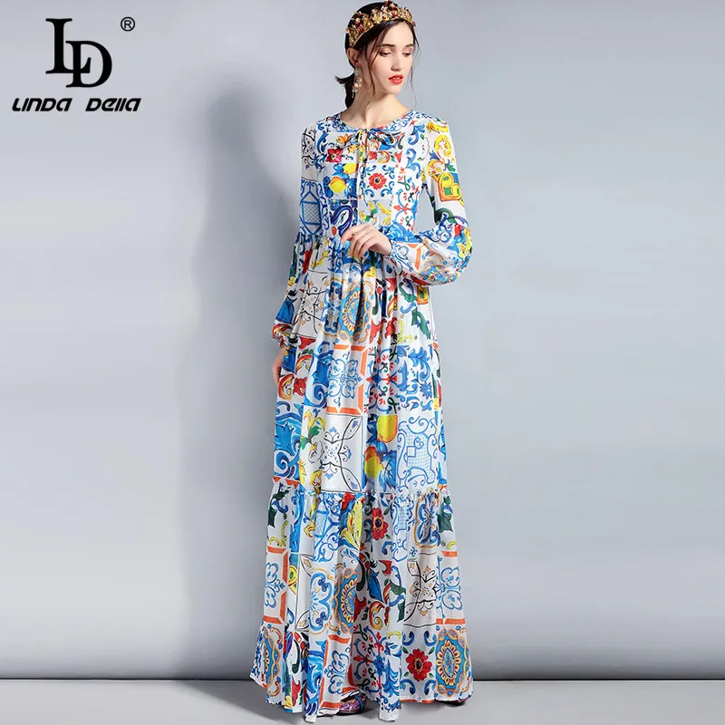 Женское платье макси LD LINDA DELLA повседневное длинное с длинным рукавом и цветным
