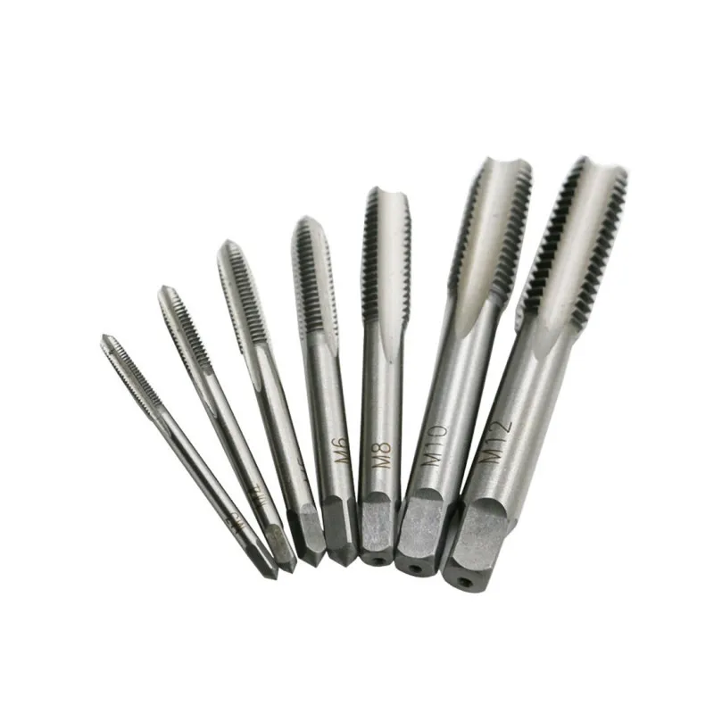 

7pcs M3 M4 M5 M6 M8 M10 M12 Bearing Steel Machine Spiral Point Straight Fluted Hand Screw Thread Hand Tap Drill Set Metric Plug