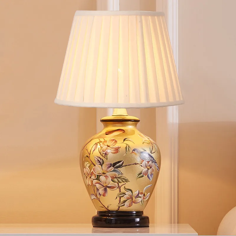 Керамические настольные лампы в китайском стиле лампа с цветами и птицами