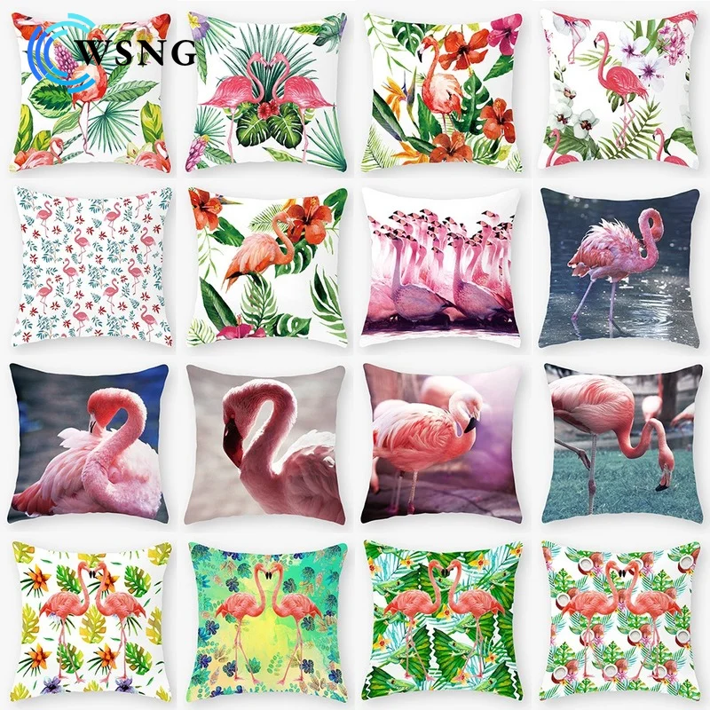 

Tropical Plant Flamingo Pattern Polyester Pillowcase Office Living Room Sofa Decoration Cushion Cover 45*45cm