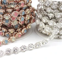 1yard color crystal jelly rhinestones trim ribbon rose gold metal crystal chain for dress bag shoes accessories ml044