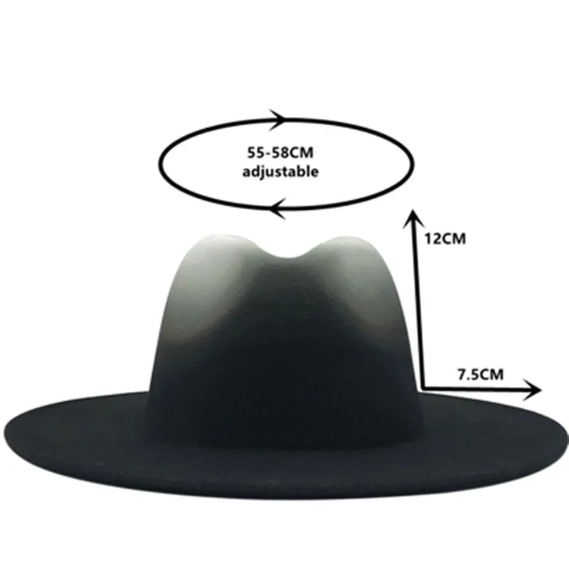 

Unisex Blue Tie Dye Fedora Hat Winter Felt Jazz Hat Gradient Warm Fashion Cap for Men Women Two-color British Hat 2020