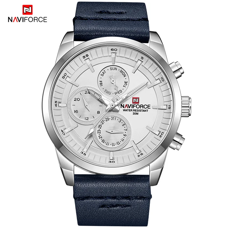 

NAVIFORCE Luxury Brand Men's Military Waterproof Leather Sport Watch Men Leisure Quartz Watch 24 Hour Date Display Analog Clock