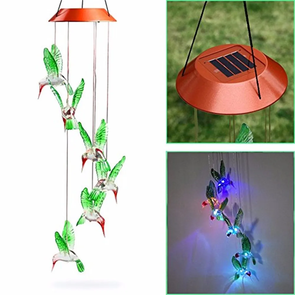 

wind chimes light Solar energy wind chimes outdoor LED Color Changing Wind Chime Hummingbird Wind for Gardening Lighting K927