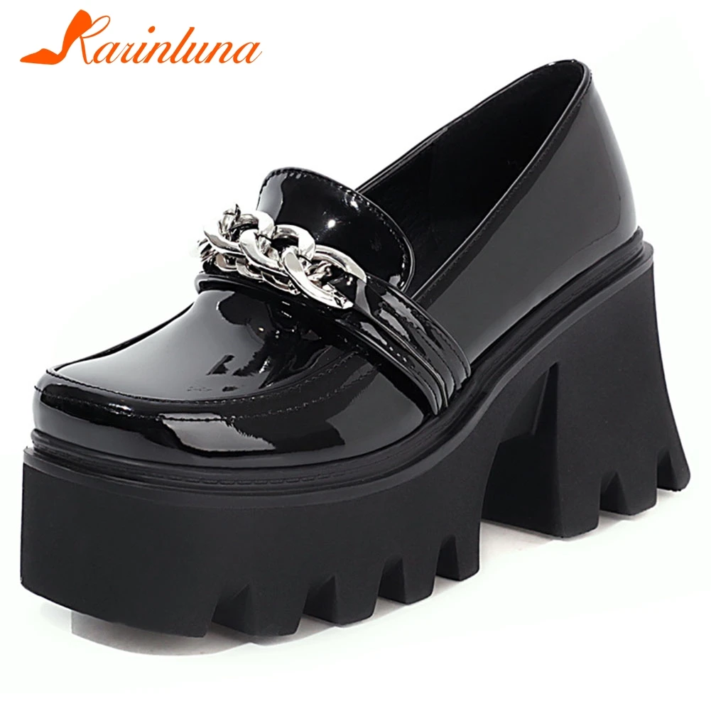 

KARINLUNA/туфли-лодочки; Новинка; Фирменные женские 2021 модные туфли-лодочки для среднего возраста туфли на платформе На высоких толстых каблука...