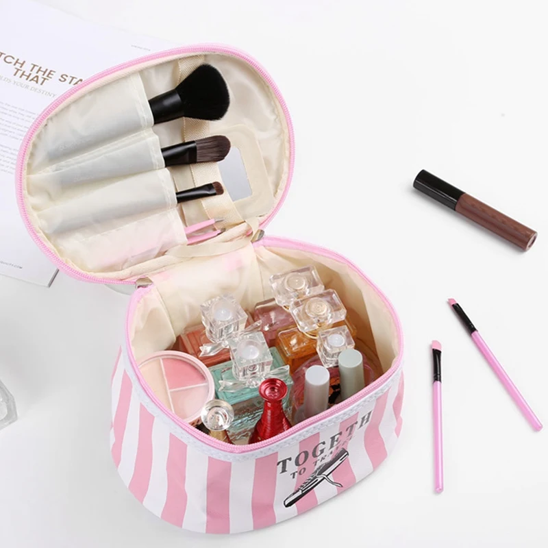 Женская сумка для макияжа полосатая дорожная косметичка чехол с зеркальными