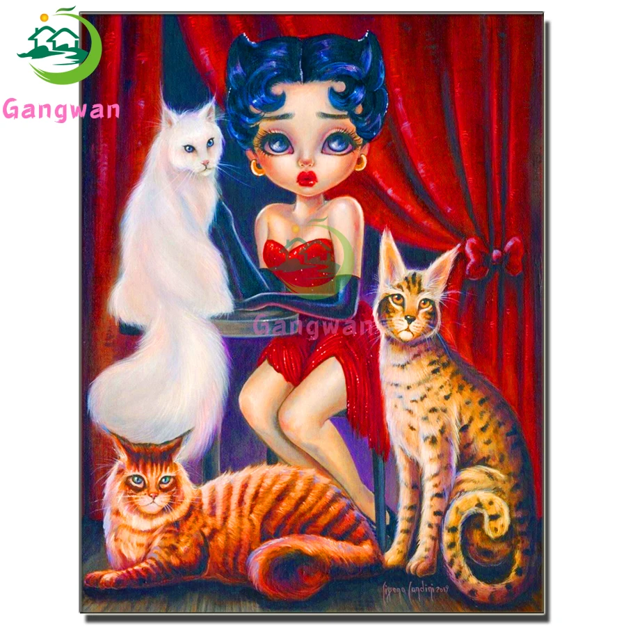 

5D DIY Diamond Painting cute cat Diamond Embroidery Cartoons Girl Cross Stitch Home Decor Beautiful Princess Woman Picture decor