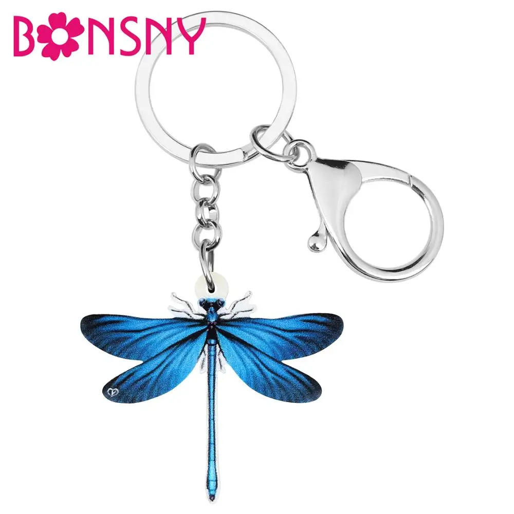 Bonsny брелоки из акрила с синей стрекозой Большая Драгоценность в виде насекомых