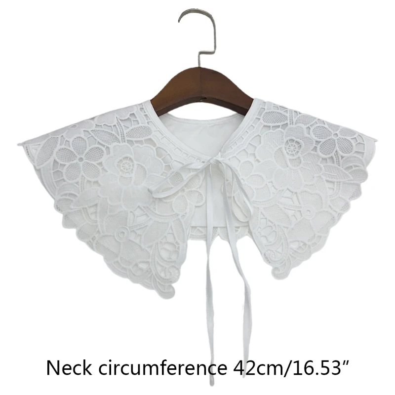 

Double Layer Fake Collar Shawl Floral Lace Decorative Necklace Half Shirt Poncho X5XA