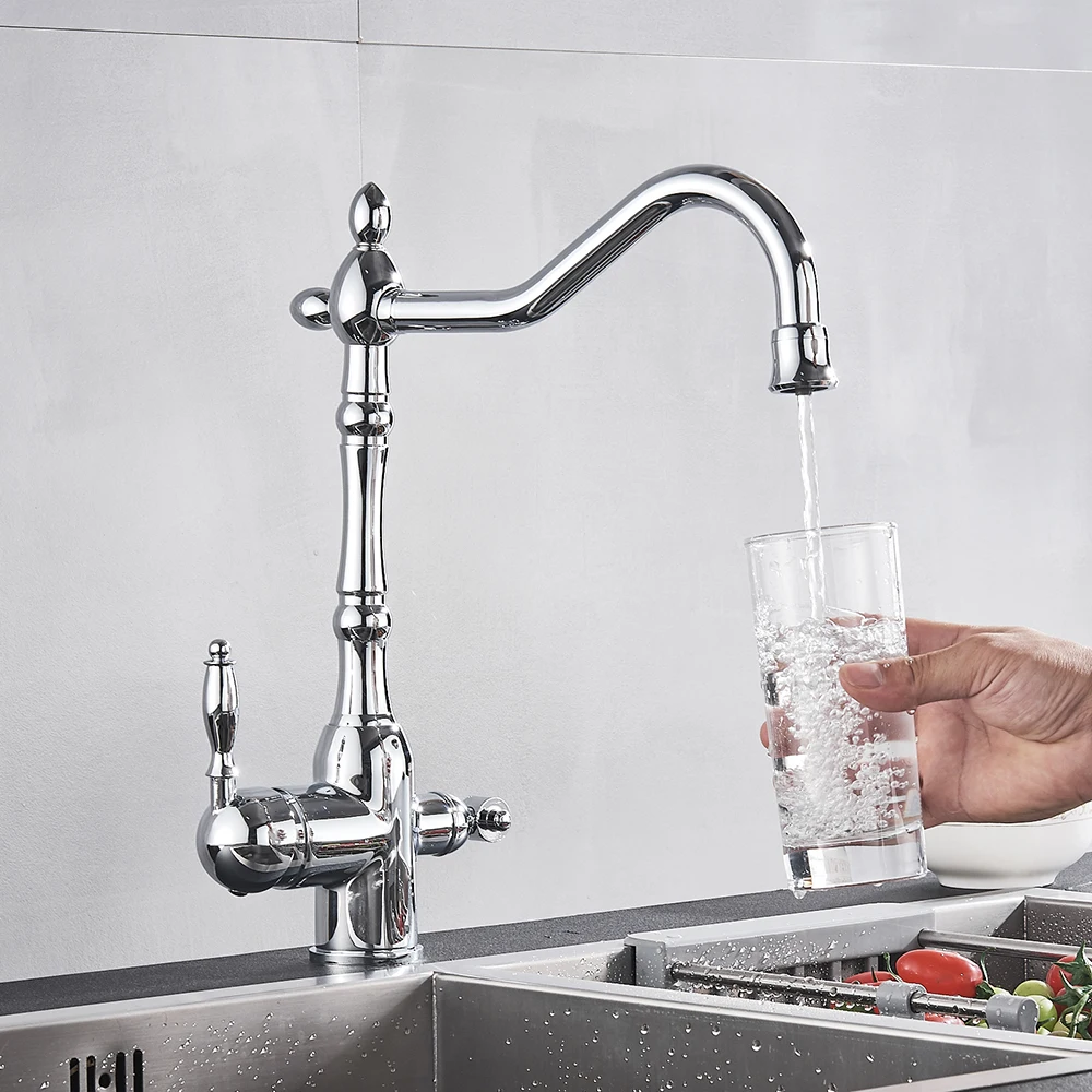 Кухонный фильтр для воды, кран для кухонных смесителей с двойным носиком, фильтр-смеситель, смеситель, вращение на 360 градусов, функция очистки воды, краны