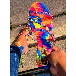2021 summer new style fashion color rivet Roman style open-toed outdoor women's slippers Plus Size