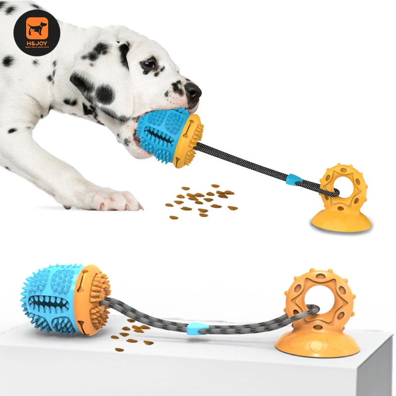 

H&JOY Suction Cup Dog Chew Rope Toys Bite Resistant Molar Balls Toothbrush For Dogs Tug Of War Puppy Training Pet Game Playing