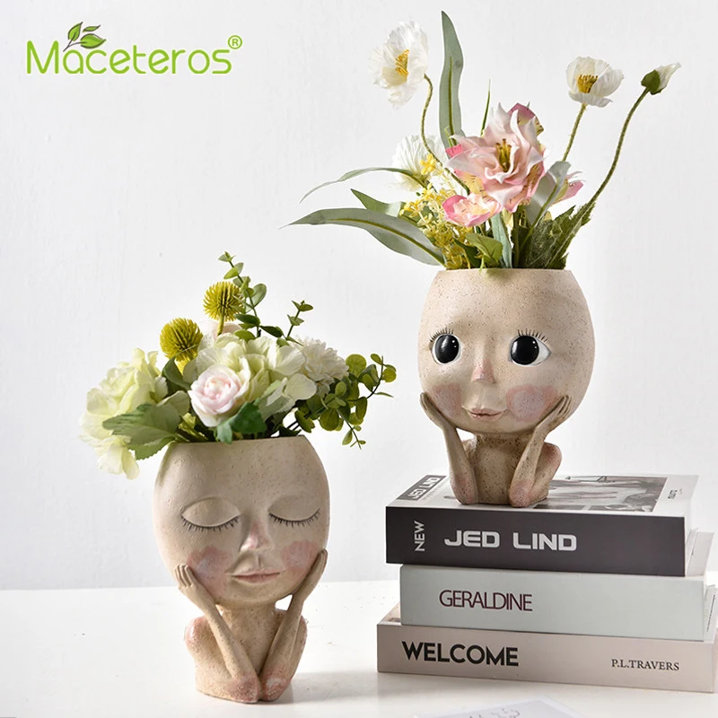 

Body Art Big Eyes Girl Sculpture Decoration Creative Simple Succulent Flower Pot Plant Potted Home Gardening Decoration Supplies