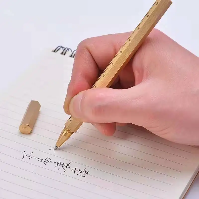 Ручная шестиугольная Ретро медная тактическая ручка гелевая шариковая правило