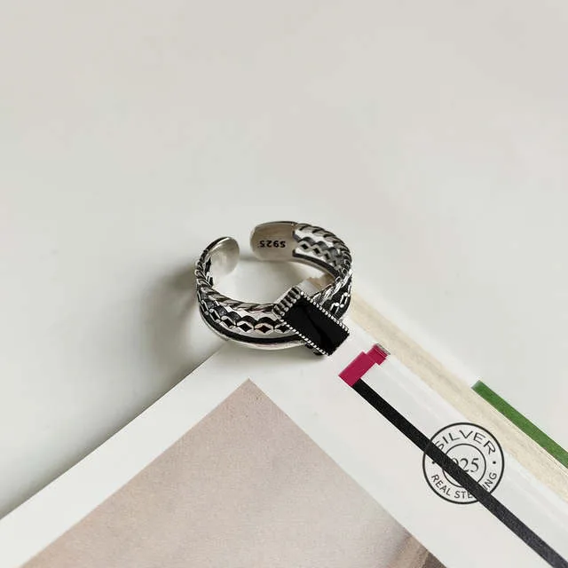 

Real 925 Sterling Silver Enamel Geometric Ring For Fashion Women Party Punk Fine Jewelry Minimalist Accessories 2019 Gift