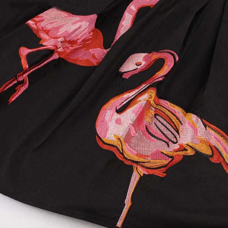 Женская Юбка миди с принтом фламинго черная винтажная юбка вышивкой и высокой