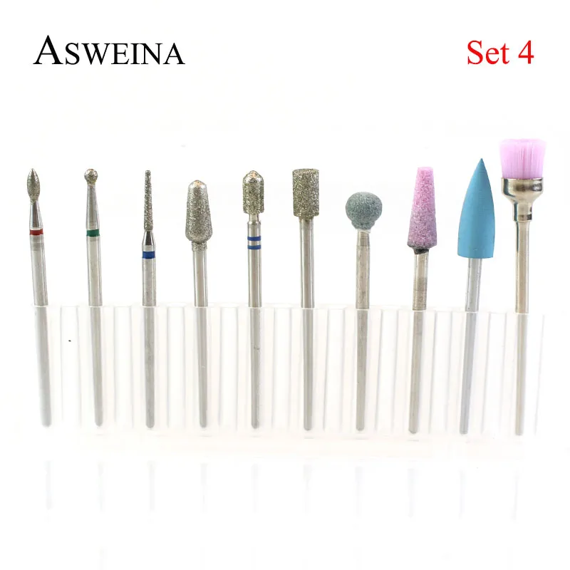 ASWEINA 10 шт./компл. фрез для маникюра/педикюра электрическая машинка для маникюра, ротационных напильников из Фрезер для маникюра аксессуар кутикулы буровые инструменты - Цвет: SET 4