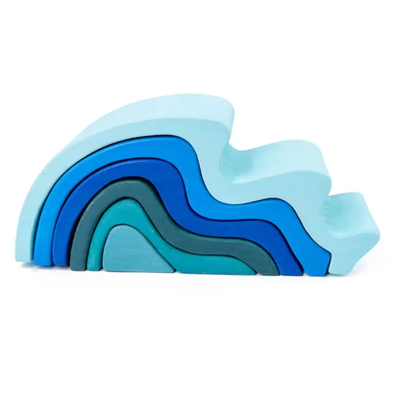 

G2AD Kids Wooden Rainbow Building Blocks Sea Wave Hand-Eye Puzzle Educational Toys Birthday Gifts
