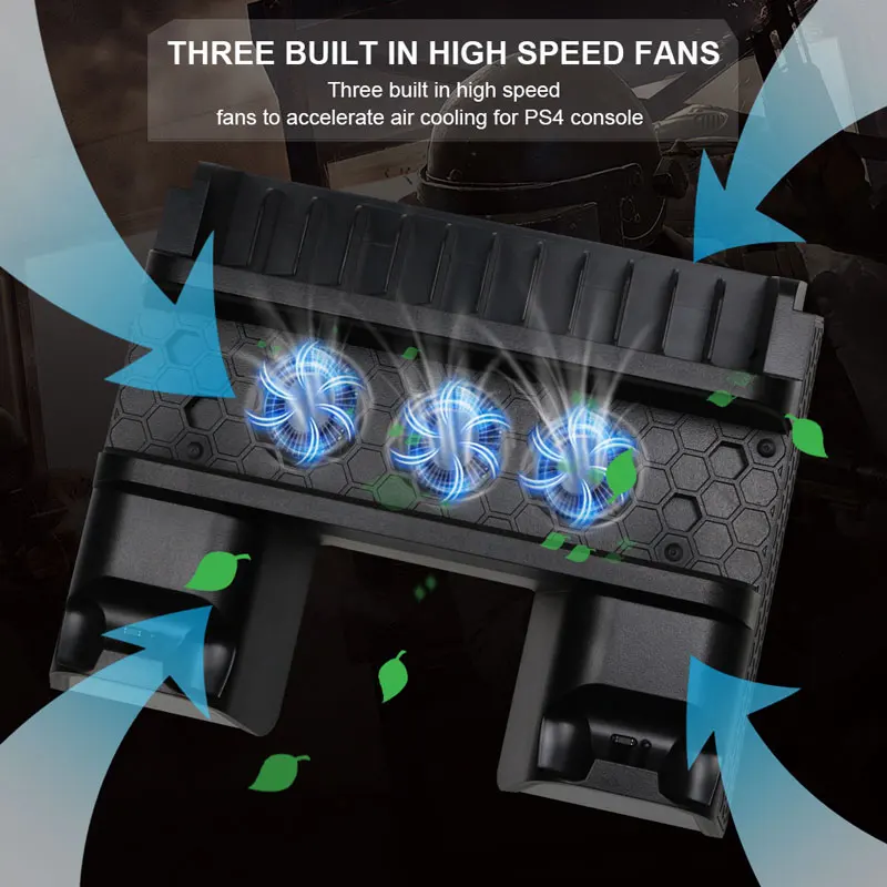Для PS4/PS4 Slim/PS4 Pro вертикальная подставка с охлаждающим вентилятором двойной
