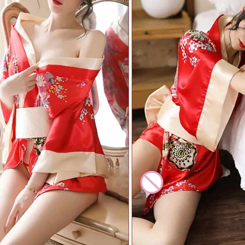 

Women Sexy Lingerie Japanese Kimono Floral Robe Yukata Cosplay Nightgown Uniform Q6PB