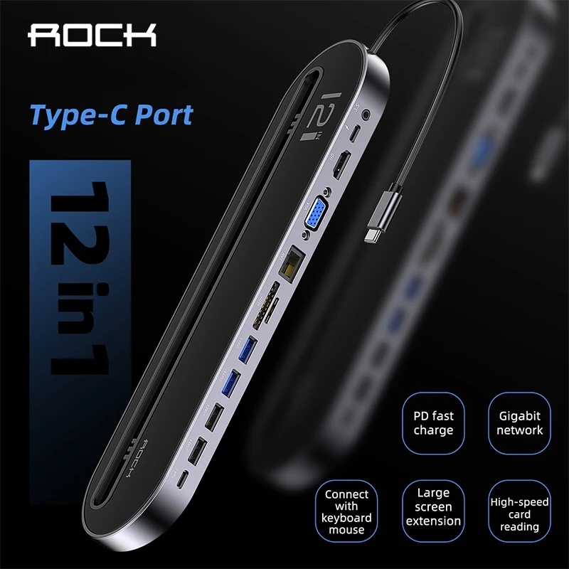 Концентратор ROCK USB C разветвитель Type на HDMI VGA RJ45 несколько портов 3 0 для Macbook Pro Air