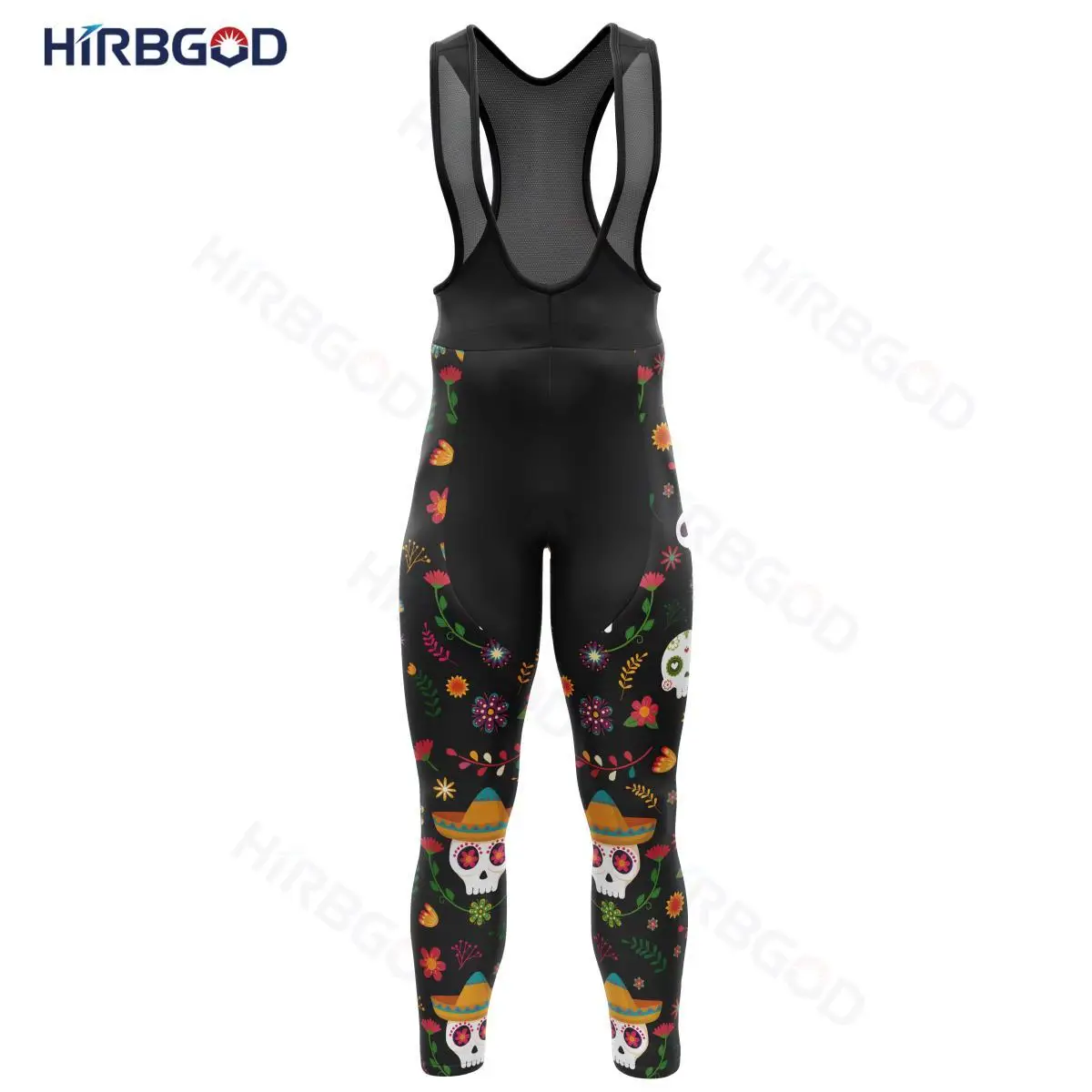 

HIRBGOD Flower Skull Cycling Tights ciclismo With Gel Pad Breathable Mountain Bike Pants Elastic Downhill Bicycle Bib Trousers