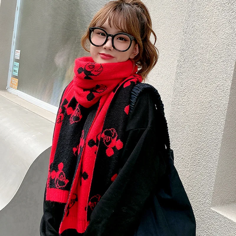 Вязаные зимние женские шарфы Disney модные теплые кашемировые с принтом Микки